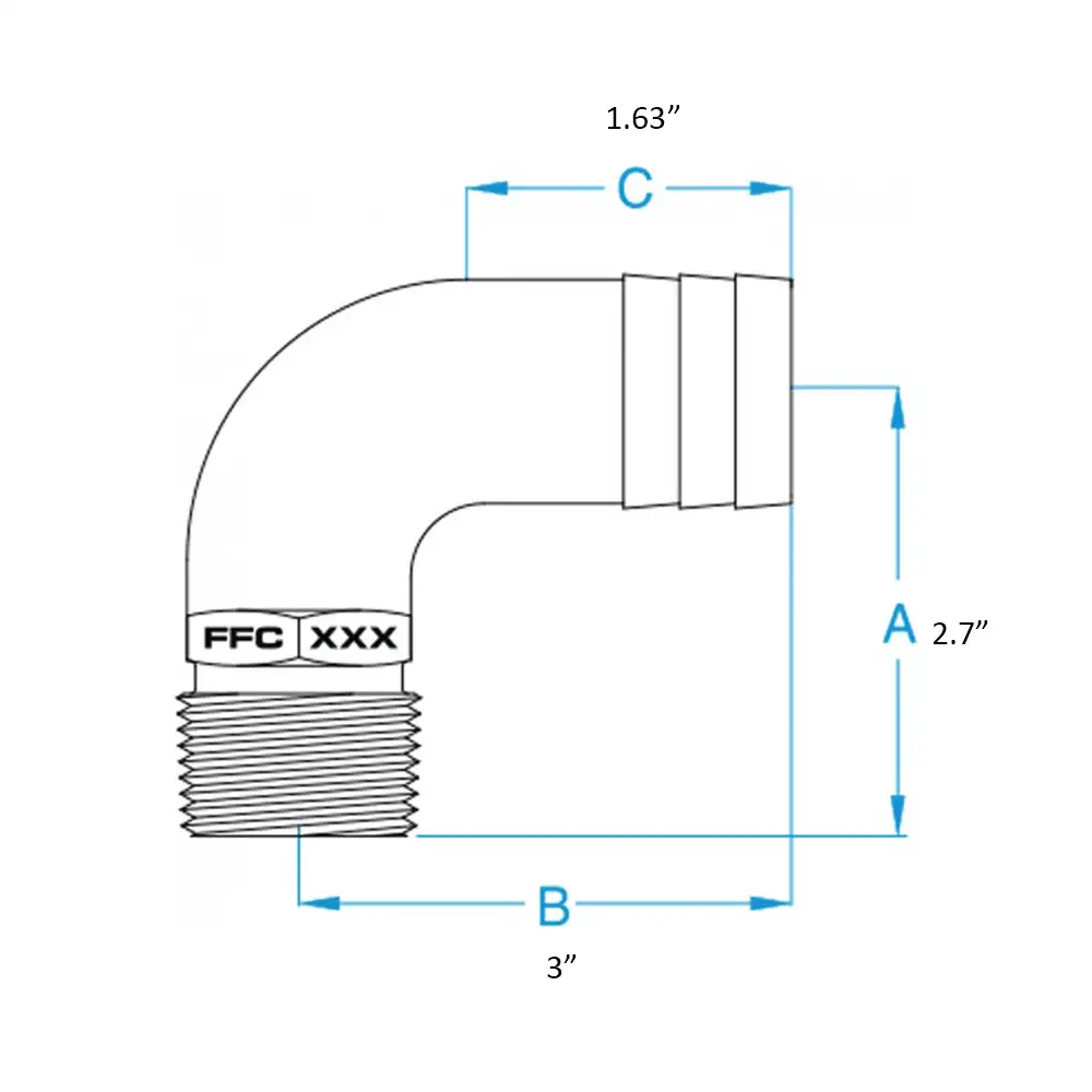 FFC-1000 CODO PARA MANGUERA DE 90° NPT 1"– BRONCE – GROCO - Imagen 2