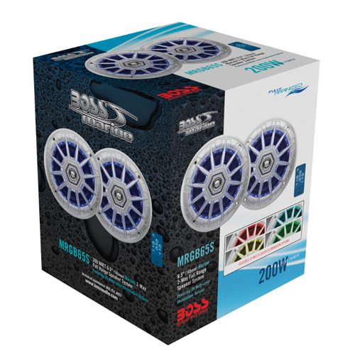 MRGB65S PAR DE BOCINAS MARINAS DE DOS VIAS DE 6.5” – 200 WATT – COLOR PLATEADO – BOSS MARINE