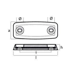 00223F ÁNODO PLACA DE ZINC CON INSERTO HC 200 PARA CASCO - 282 x 108 x 35 MM - TECNOSEAL