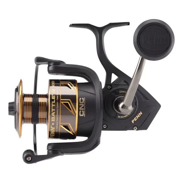 1518038 CARRETE PARA PESCA DE SPINNING BATTLE III 8000 – COLOR NEGRO-DORADO – PENN