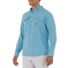 Camisa de pesca para Caballero Heather Cationic – Manga Larga – Color Azul Bonnie - Guy Harvey