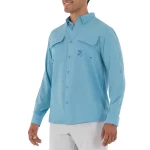 Camisa de pesca para Caballero Heather Cationic – Manga Larga – Color Azul Bonnie - Guy Harvey