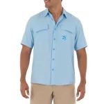 Camisa de pesca para Caballero con Textura Gingham – Manga corta – Color Azul - Guy Harvey