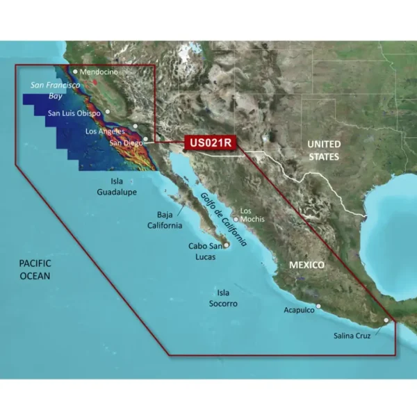 010-C0722-00 MAPA U.S MENDOCINO CALIFORNIA TO SALINA CRUZ MEXICO COASTAL CHARTS – MICROSD-SD – GARMIN