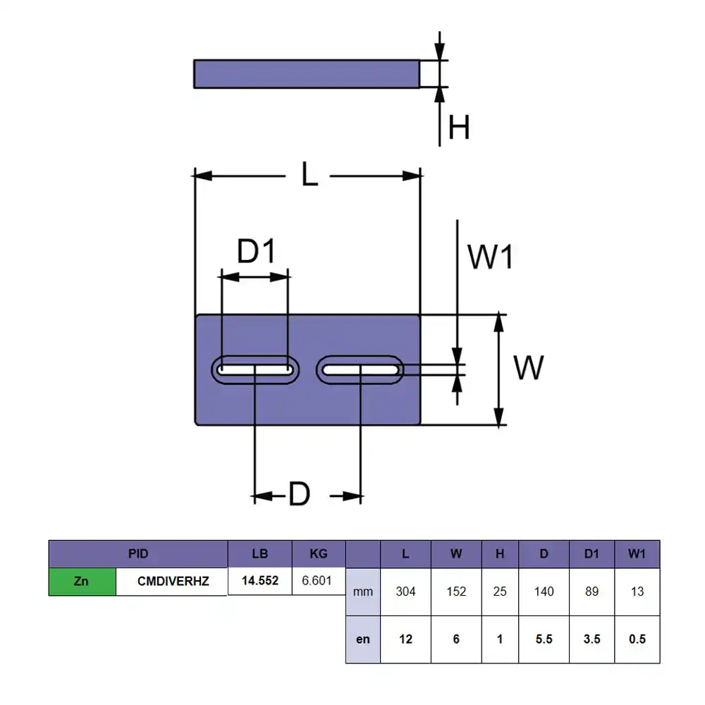CMDIVERHZ ÁNODO DE ZINC DE ALTA RESISTENCIA BUCEADOR’S DREAM 304 X 152 X 25 – MARTYR - Imagen 2