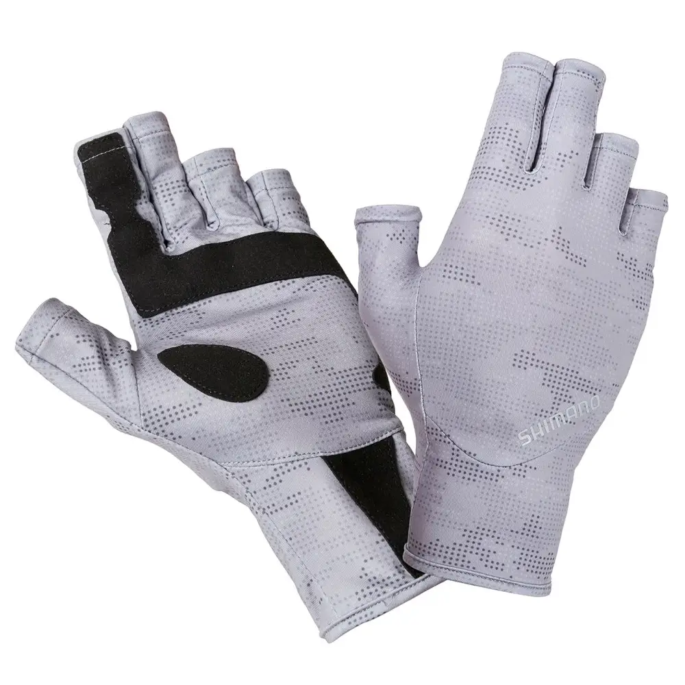 128 Guantes Abiertos Para Pesca Con UPF 50+ En Color Gris Camo – Varias Tallas – Shimano