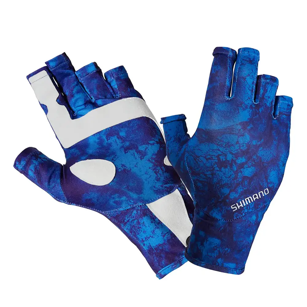 128079 Guantes Abiertos Para Pesca Con UPF 50 En Color Azul Camo – Varias Tallas – Shimano