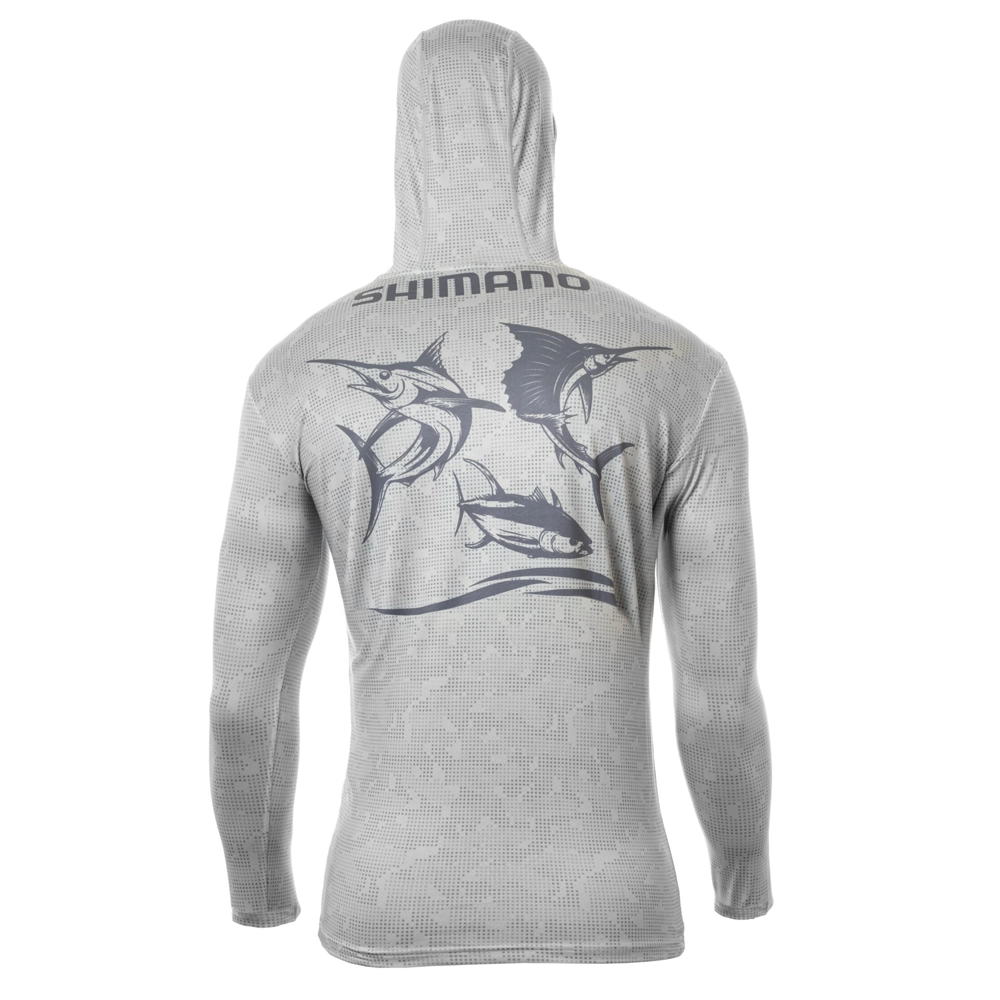 12808 Playera Con Gorro – Estampado Trasero De Peces - Color Camo Gris – Varias Tallas – Shimano
