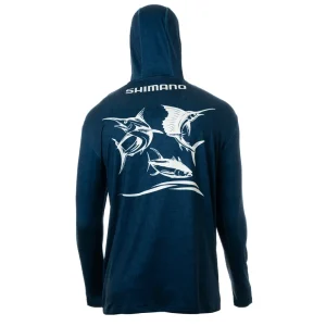 128084 Playera Con Gorro – Estampado de Peces Trasero - Color Camo Azul Marino – Varias Tallas – Shimano