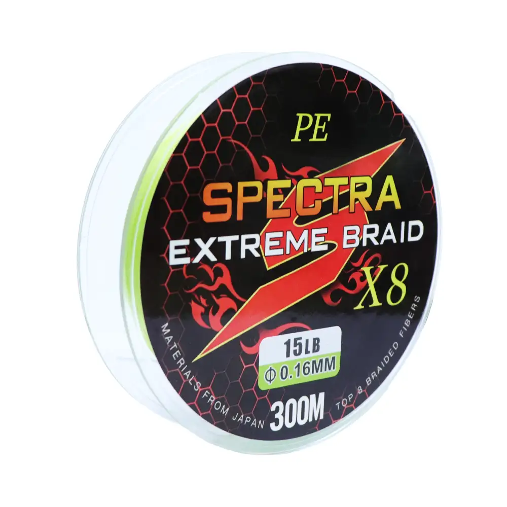 LÍNEA TRENZADA SPECTRA EXTREME BRAID – 15 LBS – 300 M – 8 HEBRAS – COLOR VERDE FOSFORESCENTE  – SPECTRA
