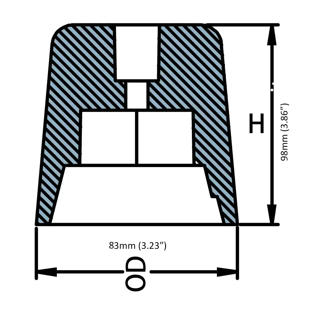 CMPNRAD60 ÁNODO DE ZINC HEXAGONAL PARA TUERCA DE HÉLICE – 83 X 55 X 98 MM – MARTYR - Imagen 2