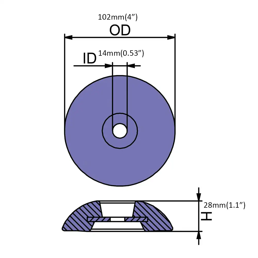 CMZD56 ÁNODO DE ZINC TIPO DONA PARA CASCO – ATORNILLABLE – 102 X 14 X 28 MM – MARTYR - Imagen 2