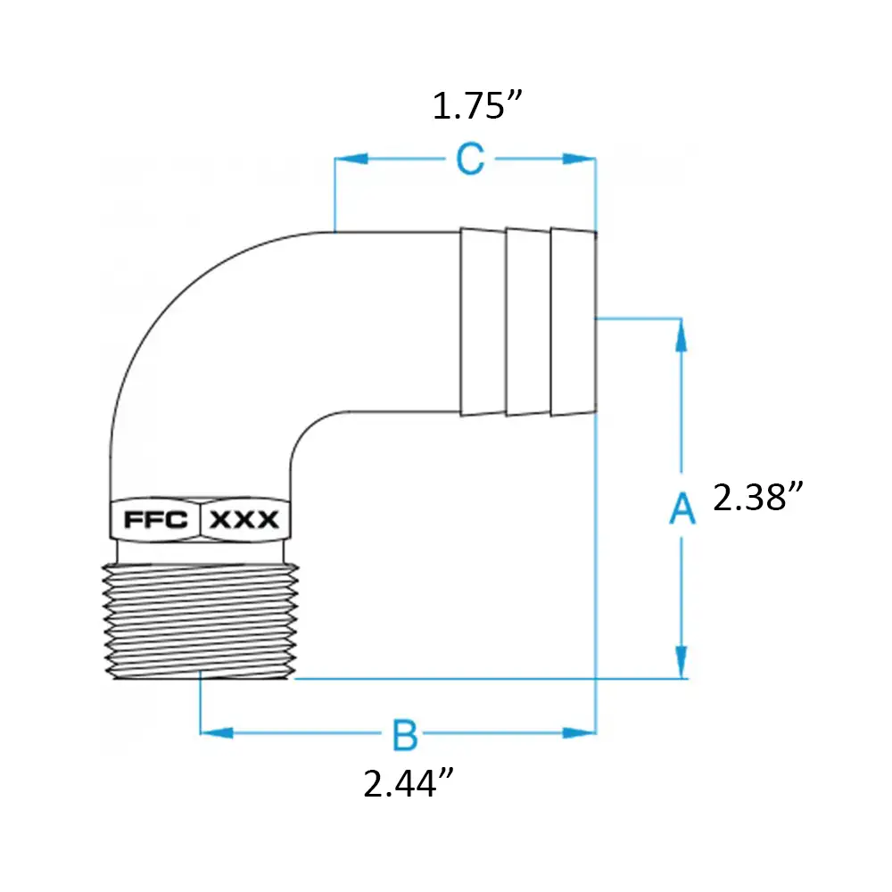 FFC-1125 CODO PARA MANGUERA DE 90° NPT 1” – BRONCE – GROCO - Imagen 2